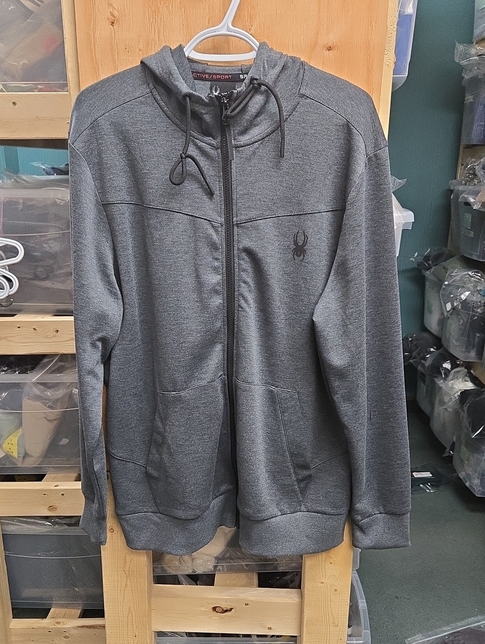 Spyder Size L Dark Grey Full Zip Active Hoodie